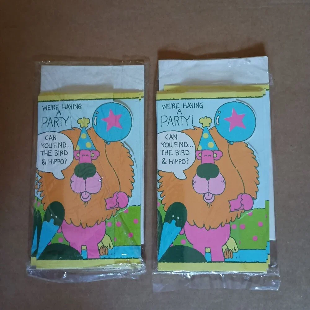 vintage 1988 kids zoo animals themed party invitations with envelopes